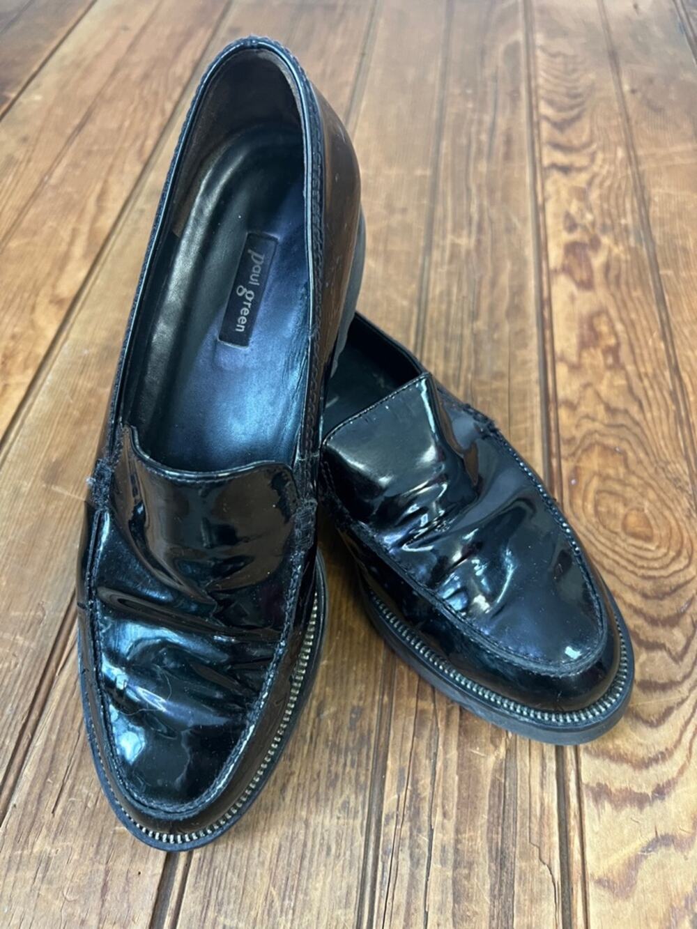 Women’s Paul Green shoes Glossy Black Patent Slip-On Loafers chunky size 7